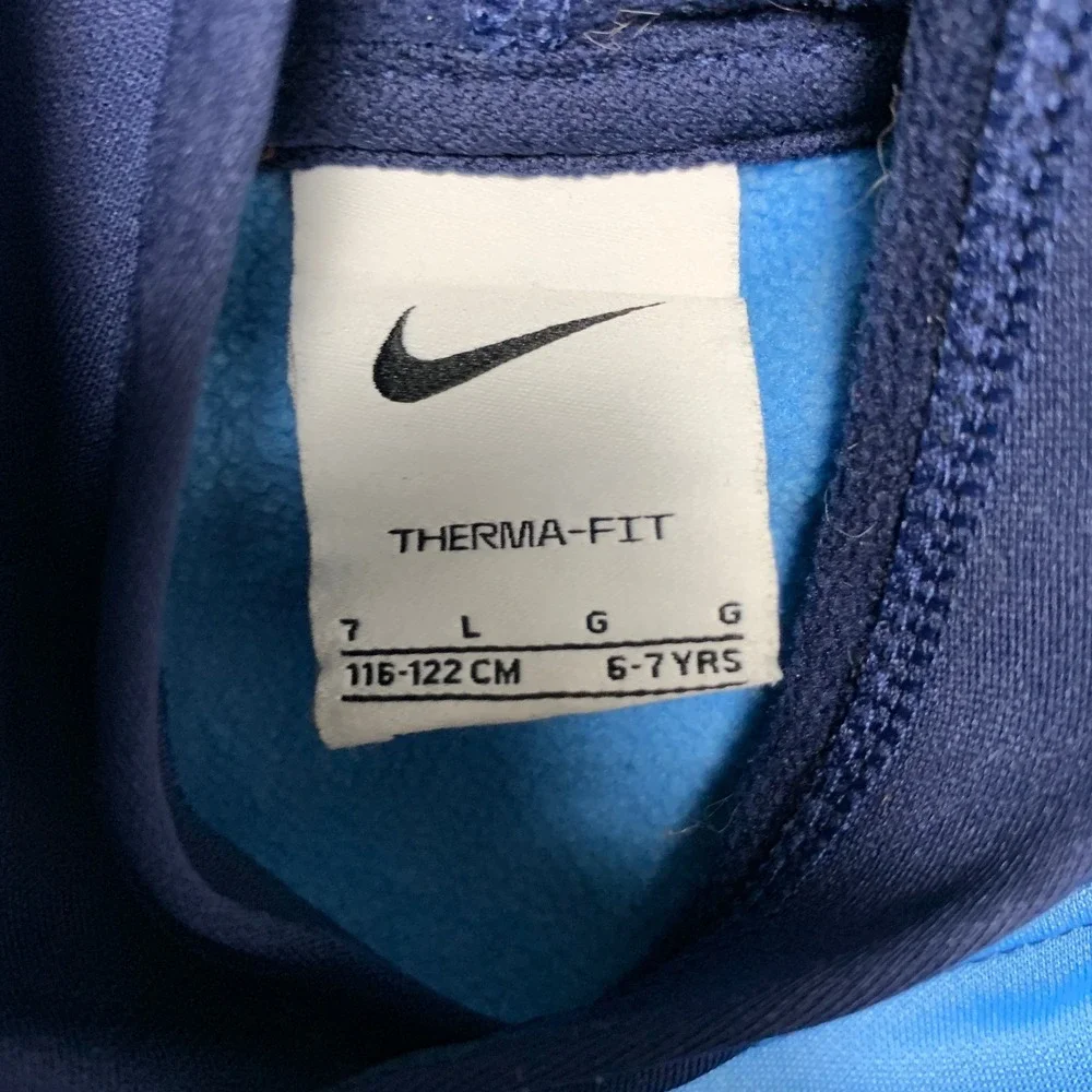 Nike Just Do It Therma Fit Hoodie Boys L Navy Blue Fleece Lined Kangaroo Pockets